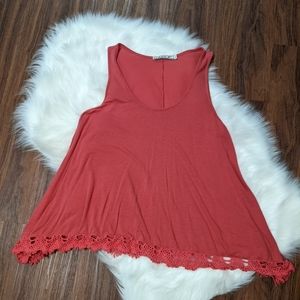 Chloe K Embelished Lace Coral Tank / Size Lrg